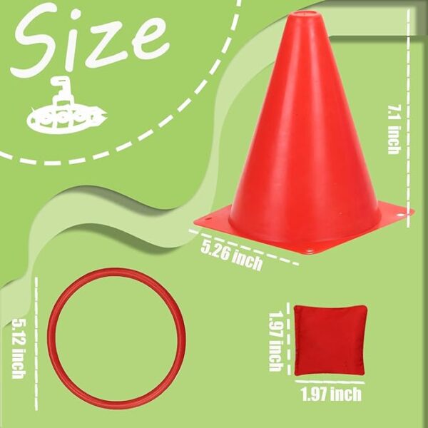 lacris 3 in 1 plastic cones toss game set with beanbags, outdoor throwing colorful ring toss cones, soft plastic carnival set, birthday party activities inside and outside for kids