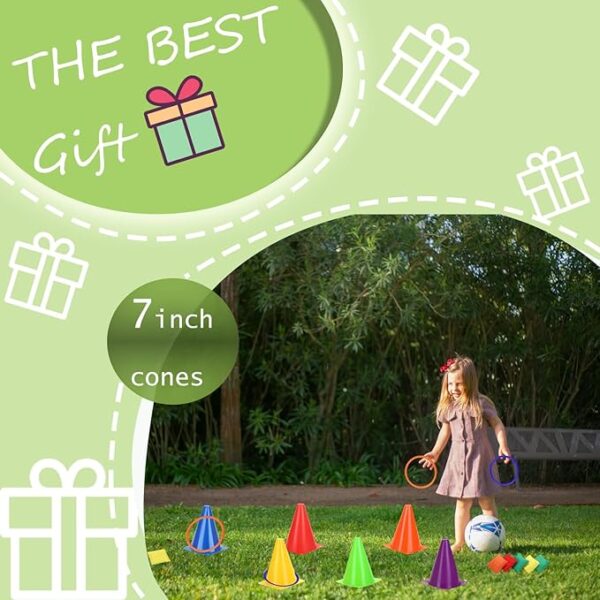 lacris 3 in 1 plastic cones toss game set with beanbags, outdoor throwing colorful ring toss cones, soft plastic carnival set, birthday party activities inside and outside for kids