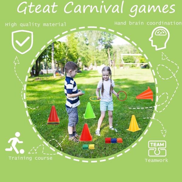 lacris 3 in 1 plastic cones toss game set with beanbags, outdoor throwing colorful ring toss cones, soft plastic carnival set, birthday party activities inside and outside for kids