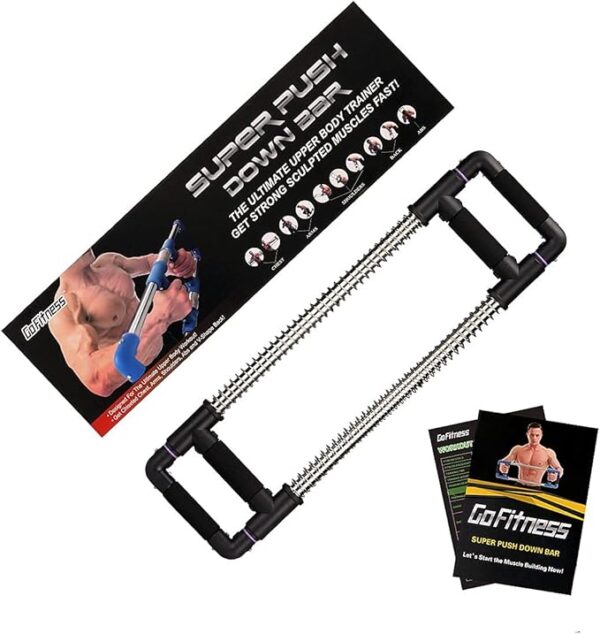 gofitness push down bar machine chest expander at home workout equipment, arm exerciser portable spring resistance exercise gym kit for home, travel or outdoors