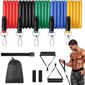 ryanbliss resistance bands resistance band set with handles – includes workout poster, door anchor & ankle straps for strength training, yoga, and home workout for men & women