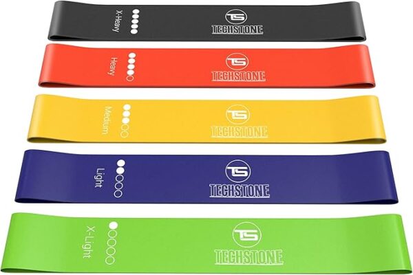 techstone resistance bands set for men and women, pack of 5 different resistance levels elastic band for home gym long exercise workout – great fitness equipment for training, yoga – free carrying bag