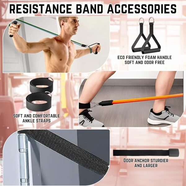 ryanbliss resistance bands resistance band set with handles – includes workout poster, door anchor & ankle straps for strength training, yoga, and home workout for men & women