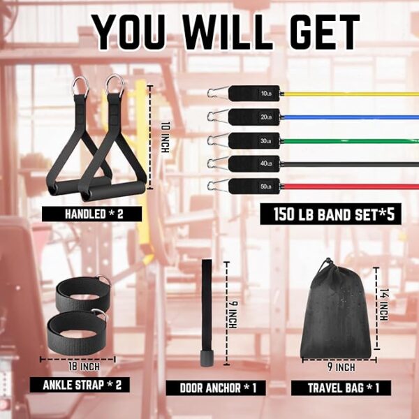 ryanbliss resistance bands resistance band set with handles – includes workout poster, door anchor & ankle straps for strength training, yoga, and home workout for men & women