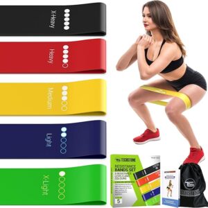 techstone resistance bands set for men and women, pack of 5 different resistance levels elastic band for home gym long exercise workout – great fitness equipment for training, yoga – free carrying bag