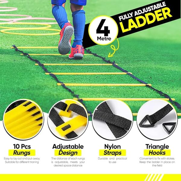 22 yards pro agility speed ladder & cones football training equipment for kids & adults kit agility training footwork drills | hurdles goalkeeper training equipment