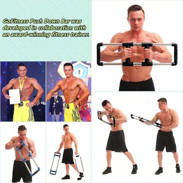 gofitness push down bar machine chest expander at home workout equipment, arm exerciser portable spring resistance exercise gym kit for home, travel or outdoors