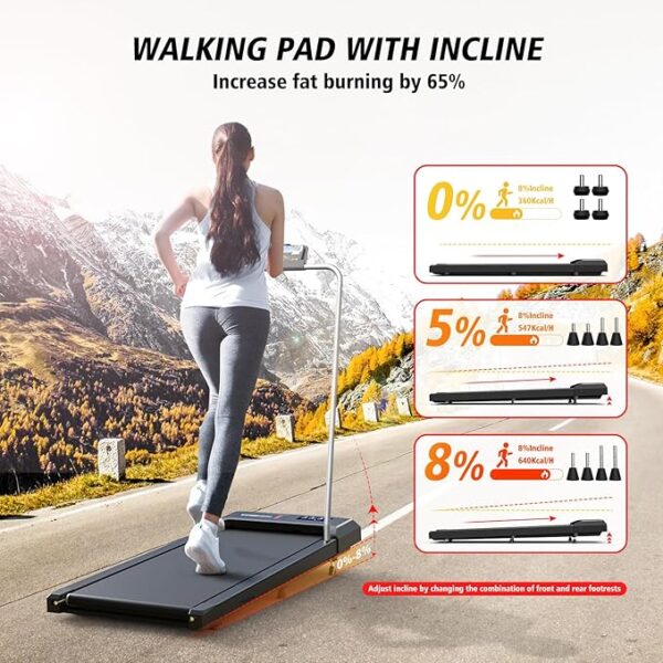 cardirun walking pad treadmill with incline & handle, 2 in 1 under desk treadmills for home small, 2.5hp & 136kg mini portable walking running machine with led display, voice/app/remote